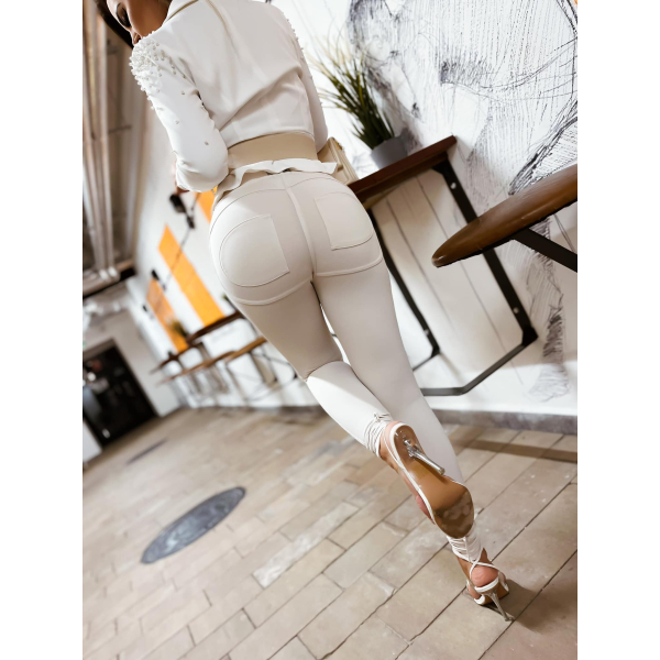 Legginsy modelujące / BODY SHAPE / KREM / Double Push / Wysoki stan /  XS - S - M - L - XL